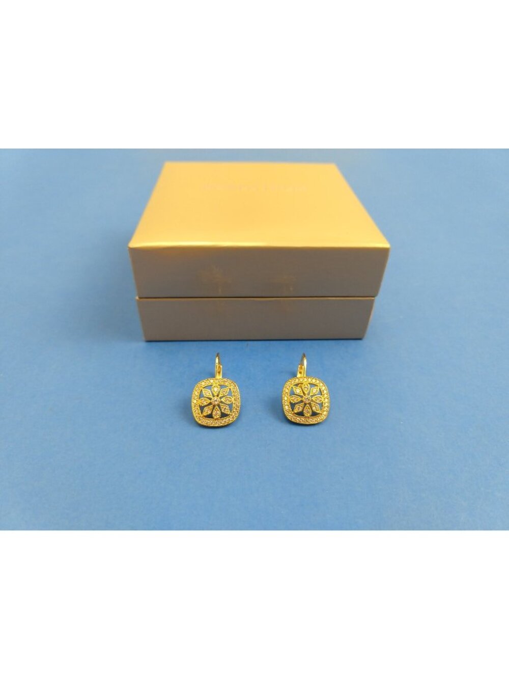 Gold Tone Art Deco Style Cubic Zirconia Earrings